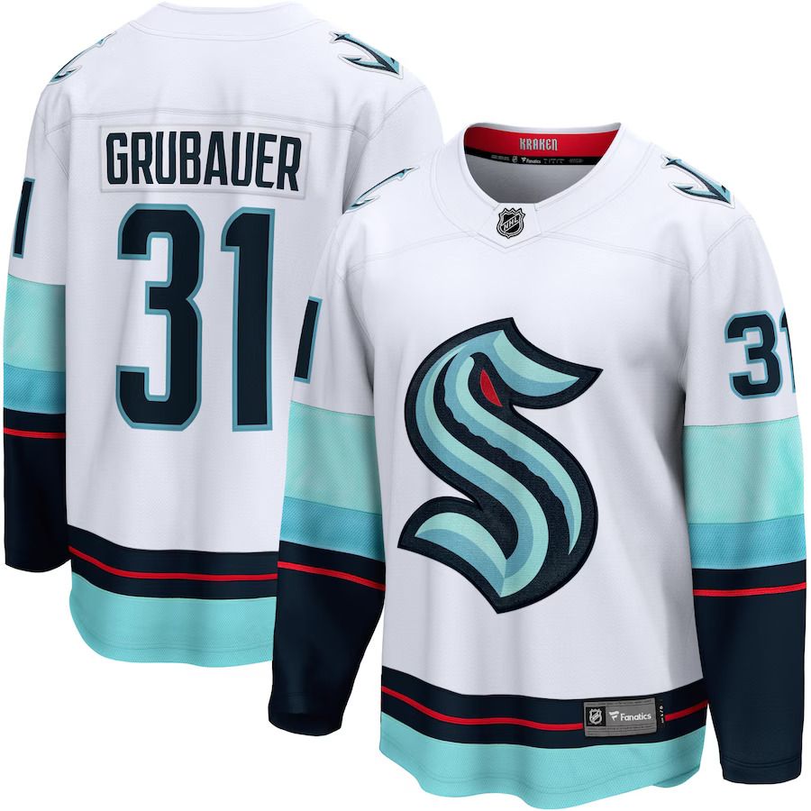 Men Seattle Kraken #31 Philipp Grubauer Fanatics Branded White Away Premier Breakaway Player NHL Jersey->more nhl jerseys->NHL Jersey